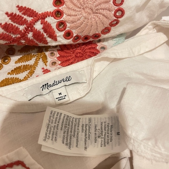 Madewell Blouse White Colorful Embroidered Popover Sleeve Hippie 70’s Vibes Sz M - Picture 6 of 15